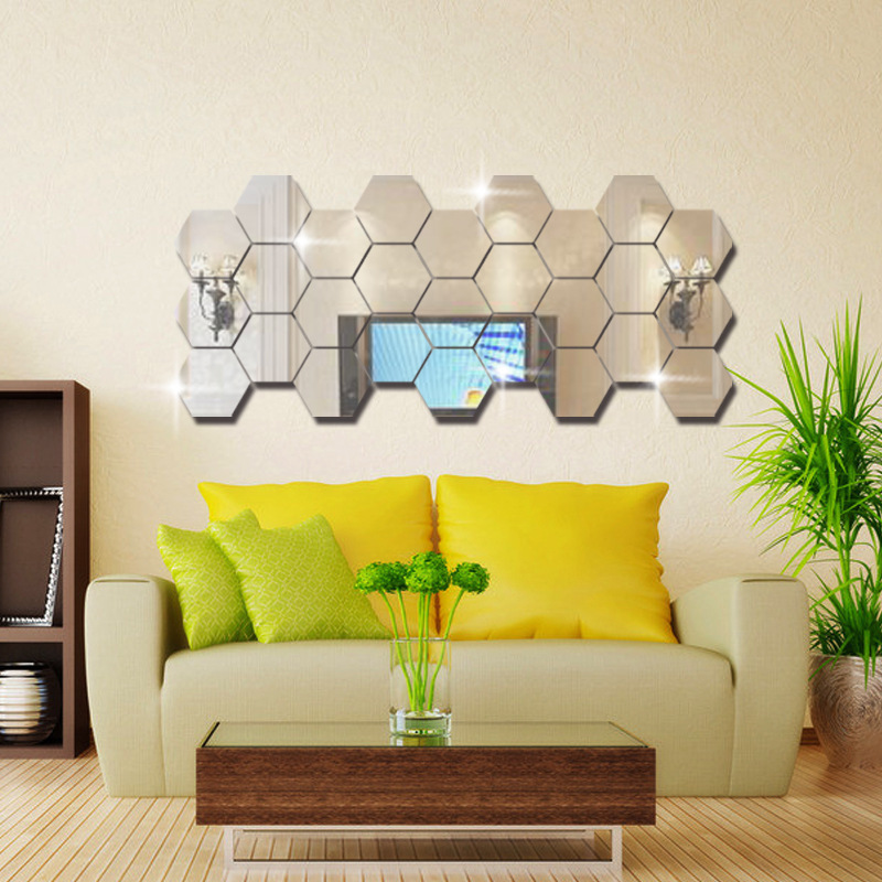 Set Espejo Pared De Acrílico Hexágonos 12 Piezas De 20 Cm