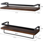 medidas de repisas flotantes de madera y metal con toallero desmontable 42x15 cm