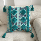 Funda Para Cojín Boho Lino Flecos Bordado Verde 45x45 Cm