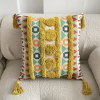Funda Para Cojín Boho Lino Flecos Bordado amarillo 45x45 Cm