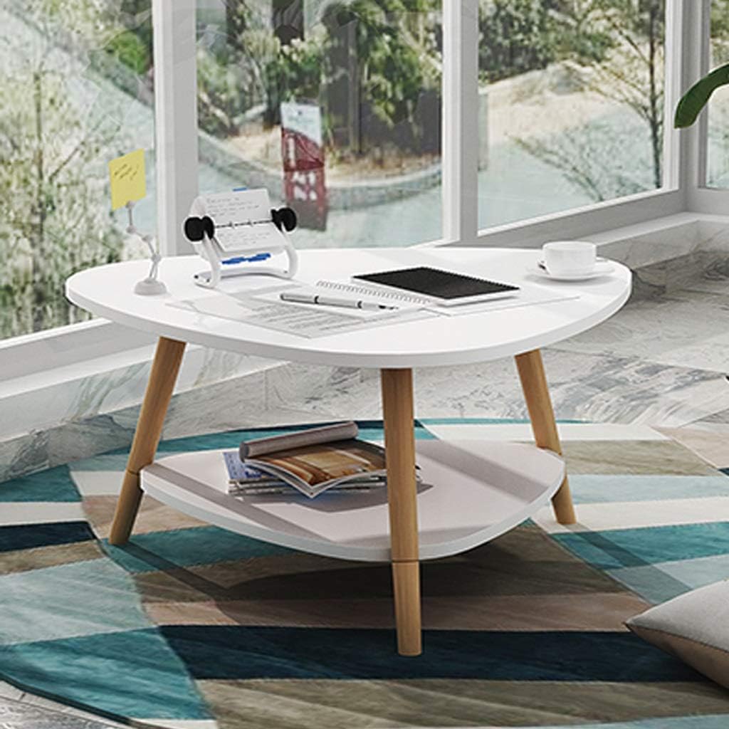 Mesa de centro triangular BKC014 blanca con dos niveles en sala moderna
