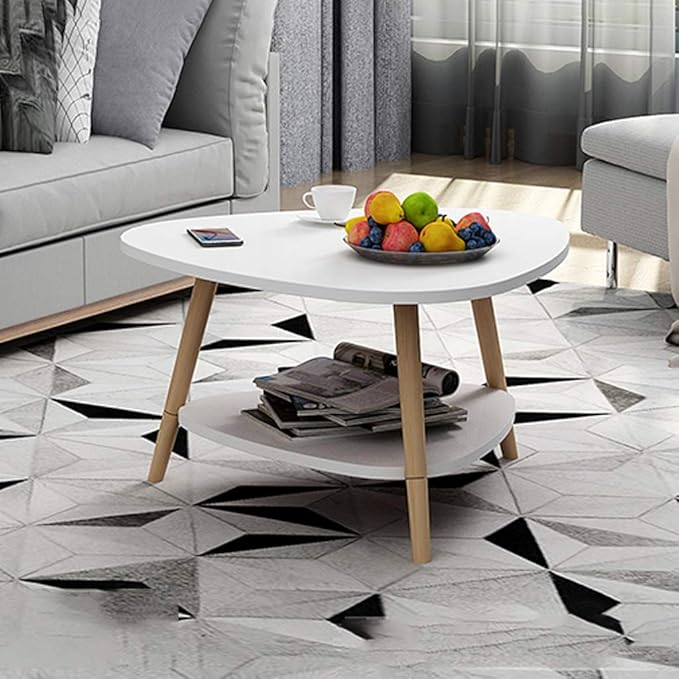 Mesa triangular BKC014 blanca con frutas en sala moderna