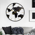 reloj de pared mapa del mundo 60 cm metal negro y dorado diseño abierto