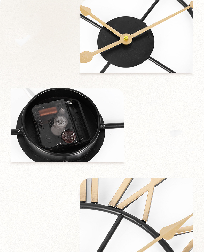 Reloj Mural Retro de Cuarzo Metálico Dorado y Negro 60 cm