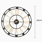 Reloj Mural Retro de Cuarzo Metálico Dorado y Negro 60 cm