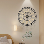 Reloj Mural Retro de Cuarzo Metálico Dorado y Negro 60 cm