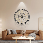 Reloj Mural Retro de Cuarzo Metálico Dorado y Negro 60 cm