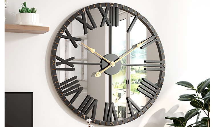Reloj de Pared Decorativo 60 cm con Fondo Espejo y Diseño Retro