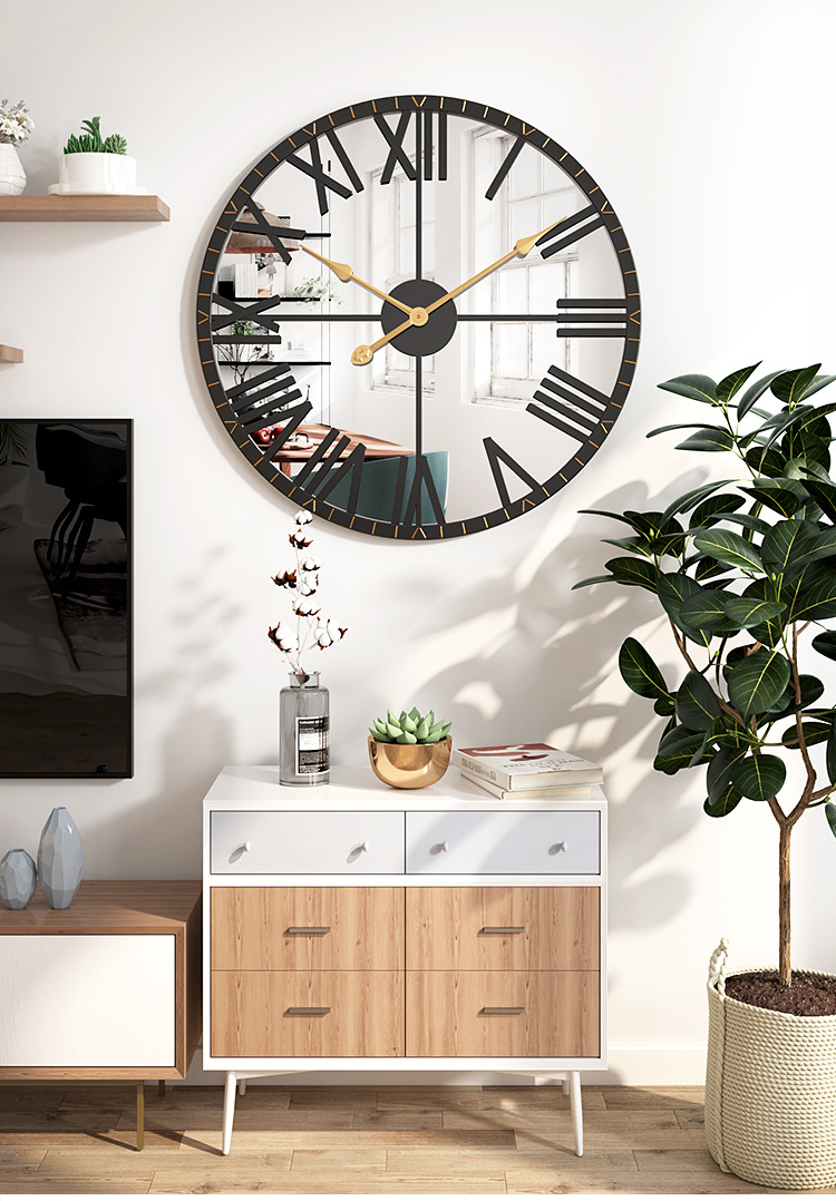 Reloj de Pared Decorativo 60 cm con Fondo Espejo y Diseño Retro