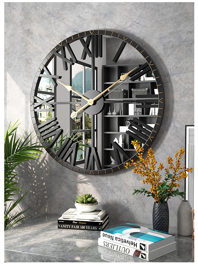 Reloj de Pared Decorativo 60 cm con Fondo Espejo y Diseño Retro