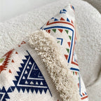 Funda Para Cojín Boho Lino Flecos Bordado Azul 45x45 Cm