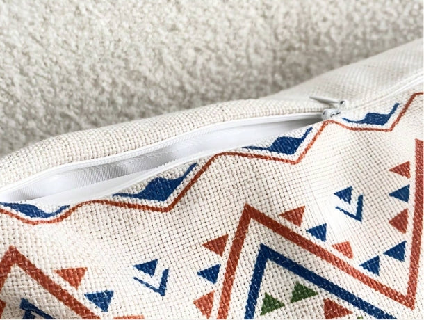 Funda Para Cojín Boho Lino Flecos Bordado Zig Zag 45x45 Cm