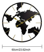 reloj de pared mapa del mundo 60 cm metal negro y dorado medida real
