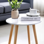 Mesa auxiliar redonda blanca 50 cm con planta decorativa