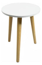 Mesa auxiliar redonda blanca 50 cm con patas de madera maciza