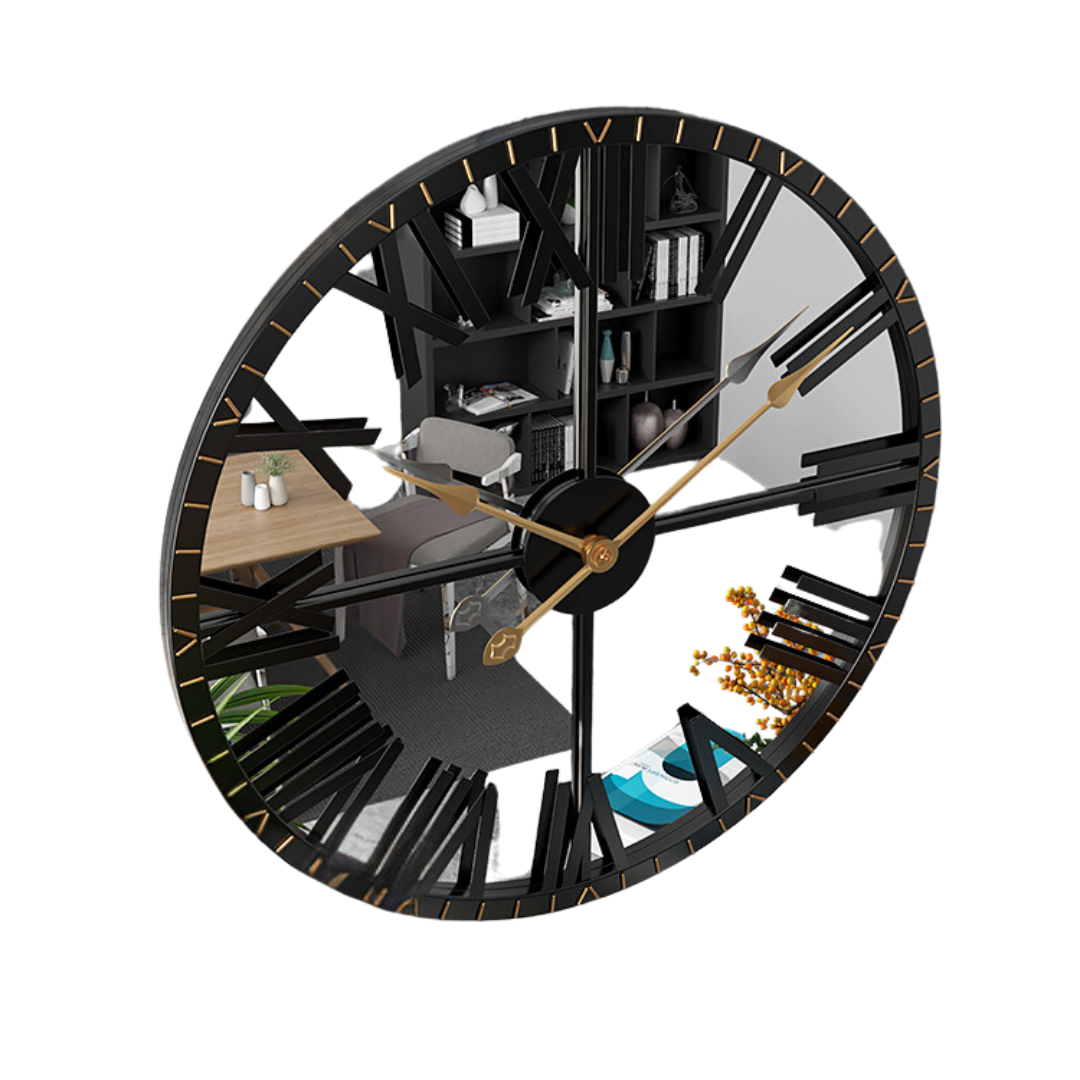 Reloj de Pared Decorativo 60 cm con Fondo Espejo y Diseño Retro