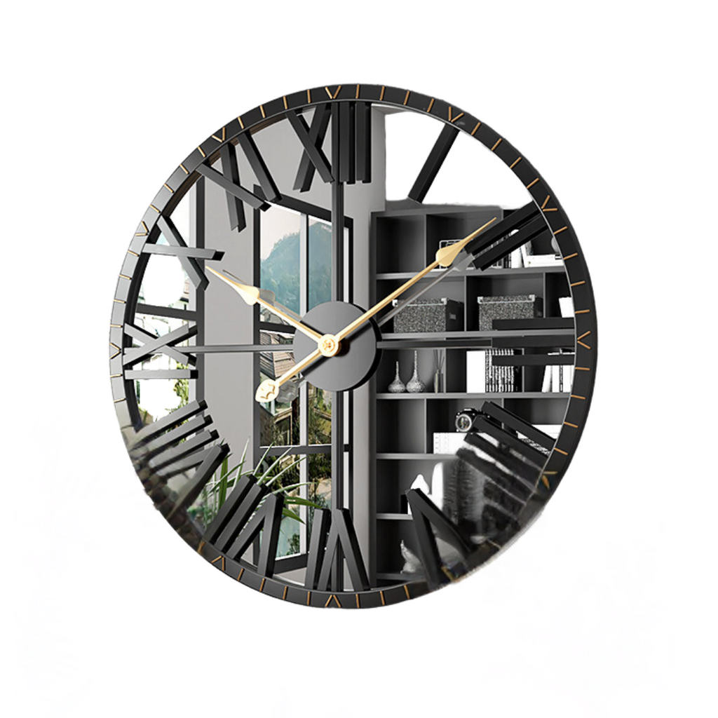 Reloj de Pared Decorativo 60 cm con Fondo Espejo y Diseño Retro