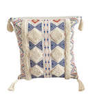 Funda Para Cojín Boho Lino Flecos Bordado Azul 45x45 Cm