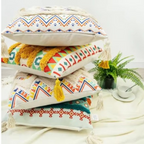 Funda Para Cojín Boho Lino Flecos Bordado Zig Zag 45x45 Cm
