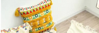 Funda Para Cojín Boho Lino Flecos Bordado amarillo 45x45 Cm