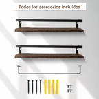 set completo de repisas flotantes de madera y metal con toallero, tornillos y tarugos incluidos