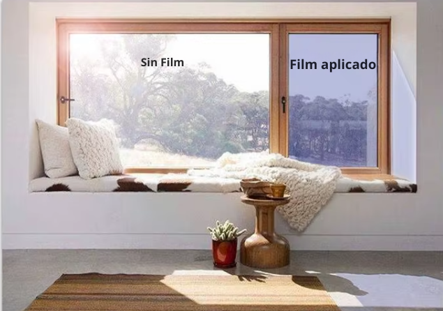 comparativa sin film vs vinilo espejo silver blue aplicado