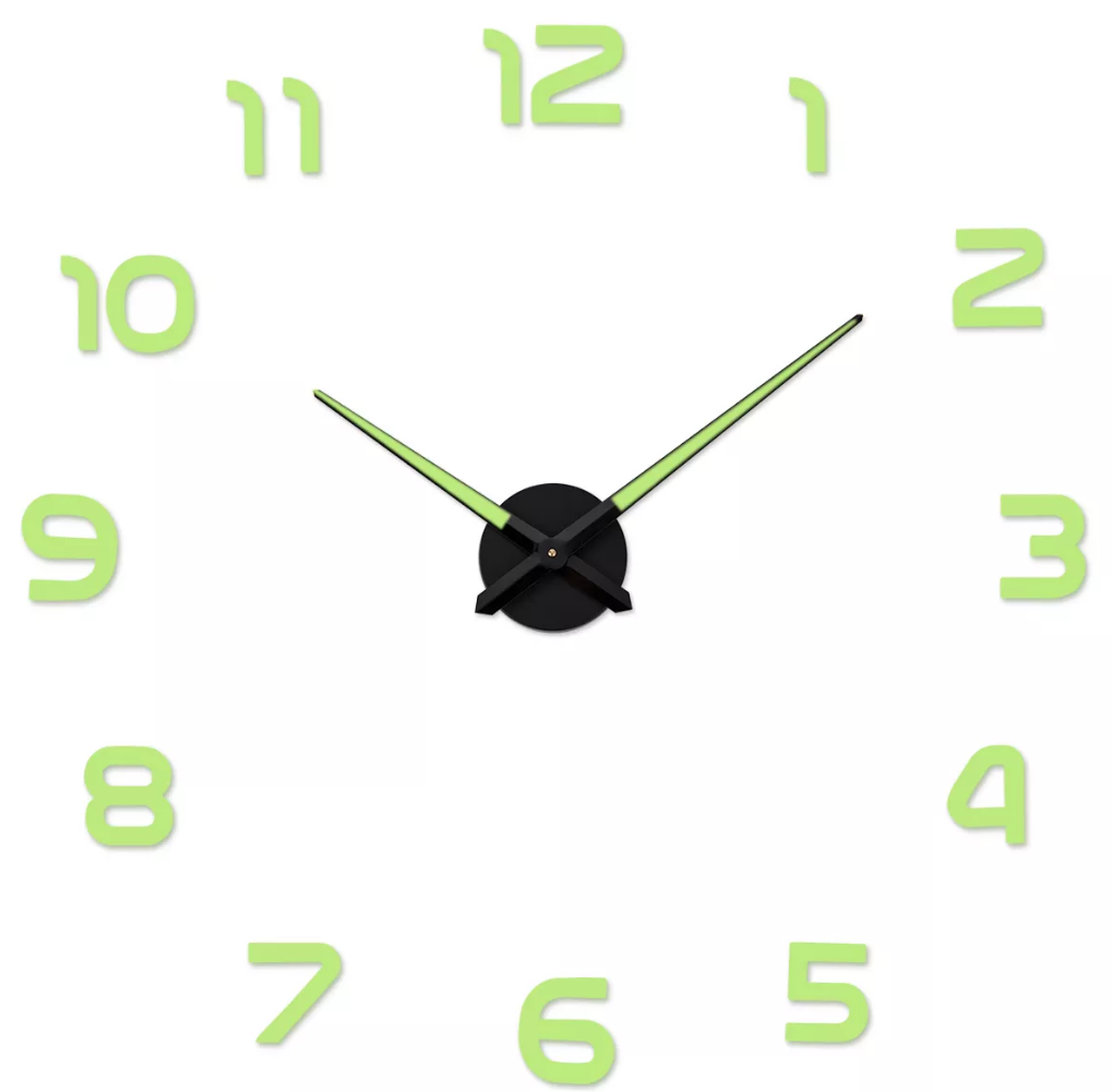 Reloj Pared 3d Adhesivo Fluorescente Grande 120 Cm Diámetro