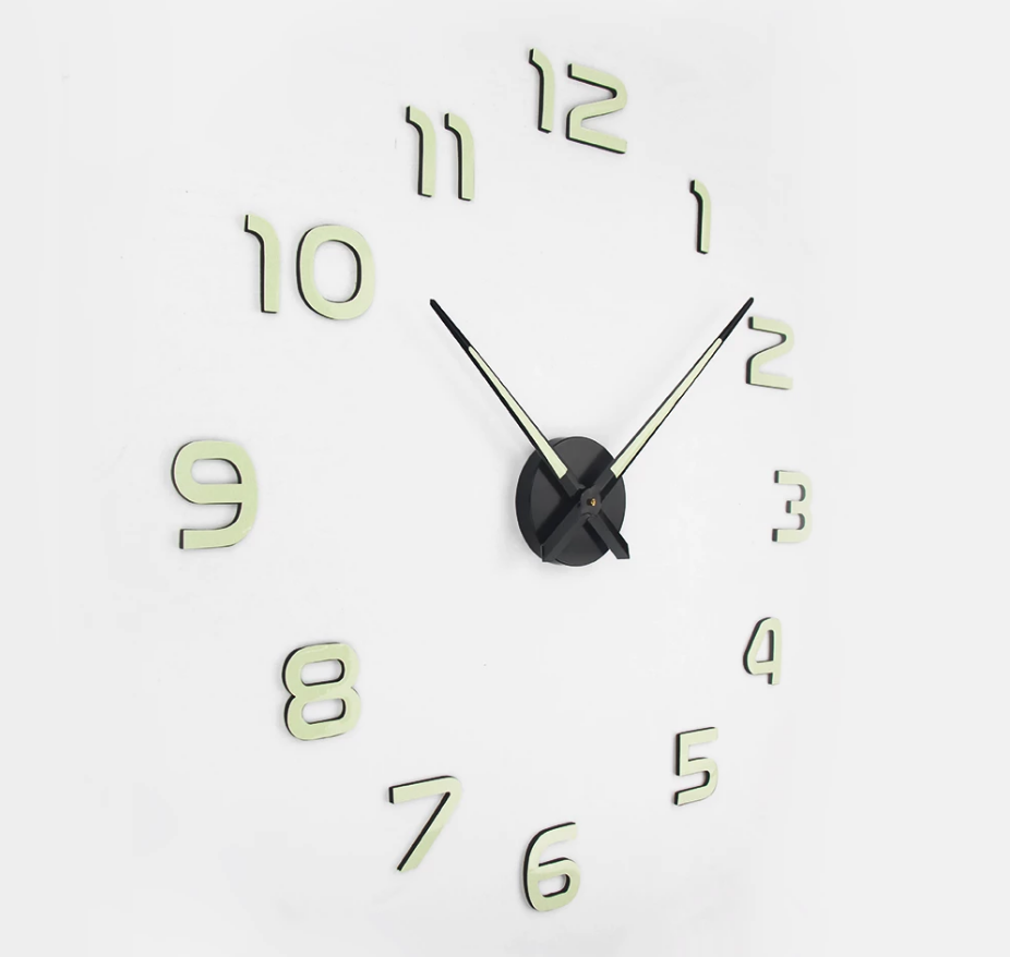 Reloj Pared 3d Adhesivo Fluorescente Grande 120 Cm Diámetro