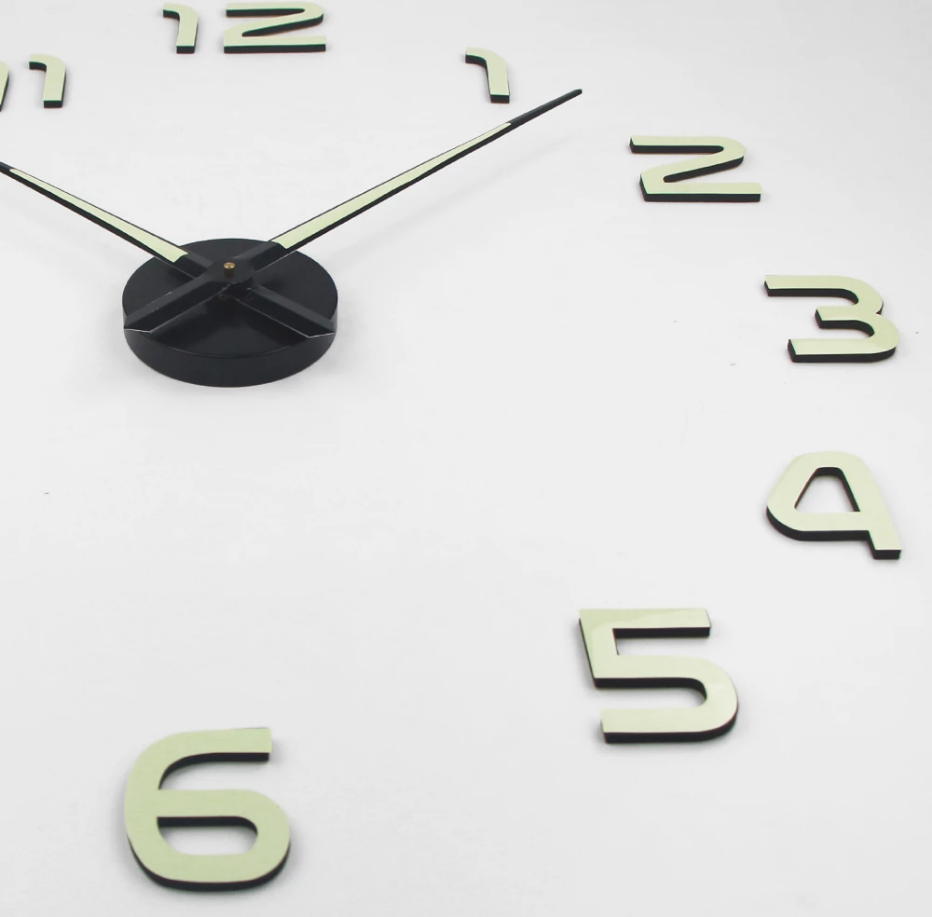 Reloj Pared 3d Adhesivo Fluorescente Grande 120 Cm Diámetro