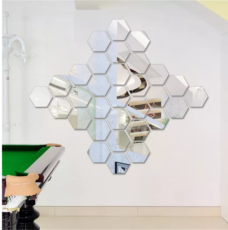 Set Espejo Pared De Acrílico Hexágonos 12 Piezas De 20 Cm
