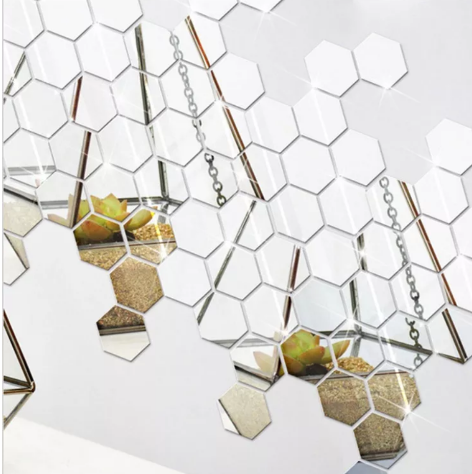Set Espejo Pared De Acrílico Hexágonos 12 Piezas De 20 Cm