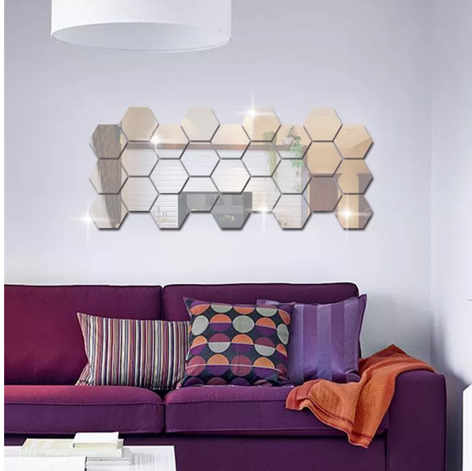 Set Espejo Pared De Acrílico Hexágonos 12 Piezas De 20 Cm
