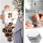Set Espejo Pared De Acrílico Hexágonos 12 Piezas De 20 Cm