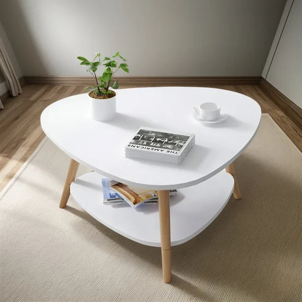Mesa triangular BKC014 blanca estilo nórdico en sala minimalista