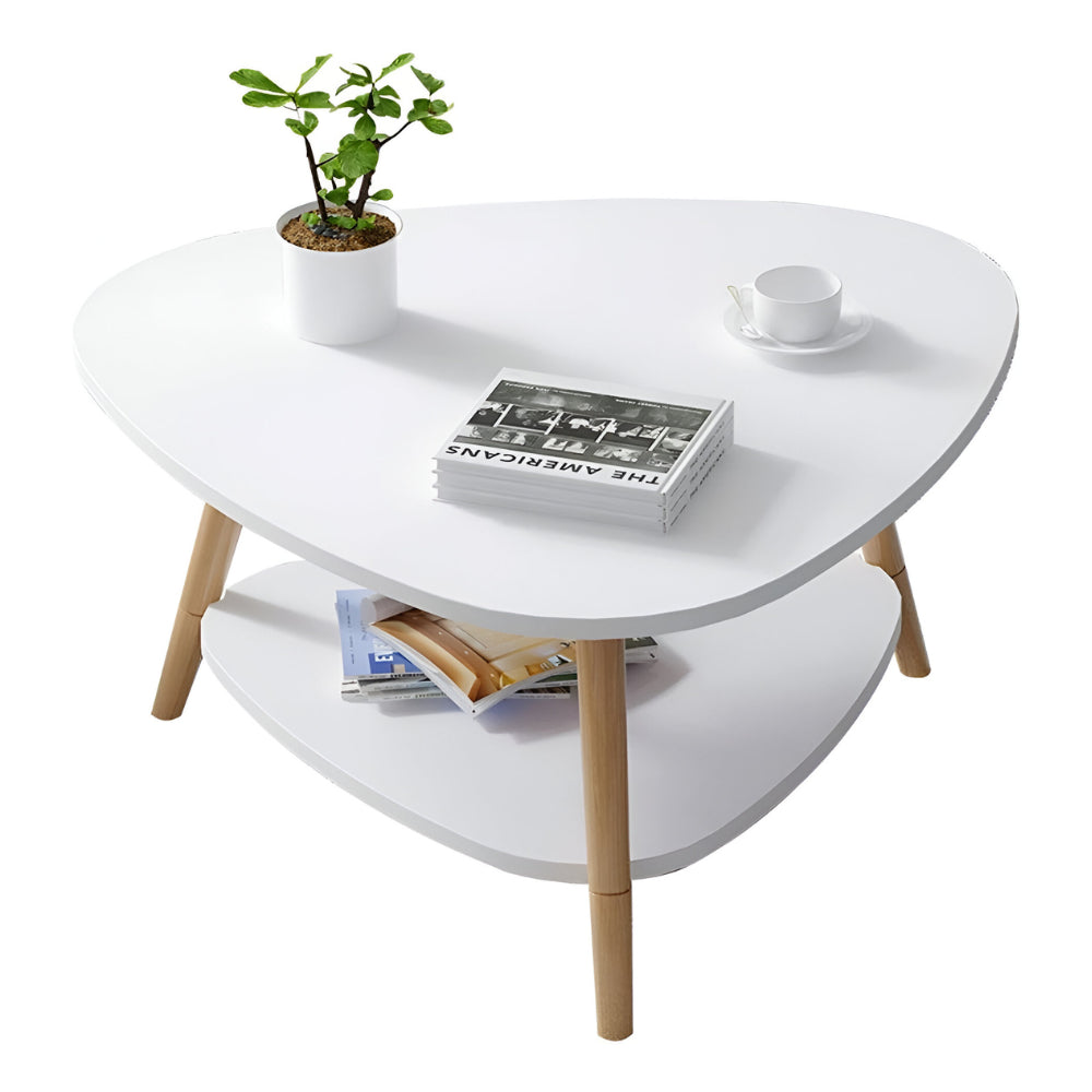 Vista superior mesa triangular BKC014 blanca con planta y libros