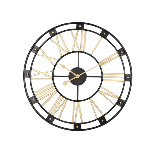 Reloj Mural Retro de Cuarzo Metálico Dorado y Negro 60 cm