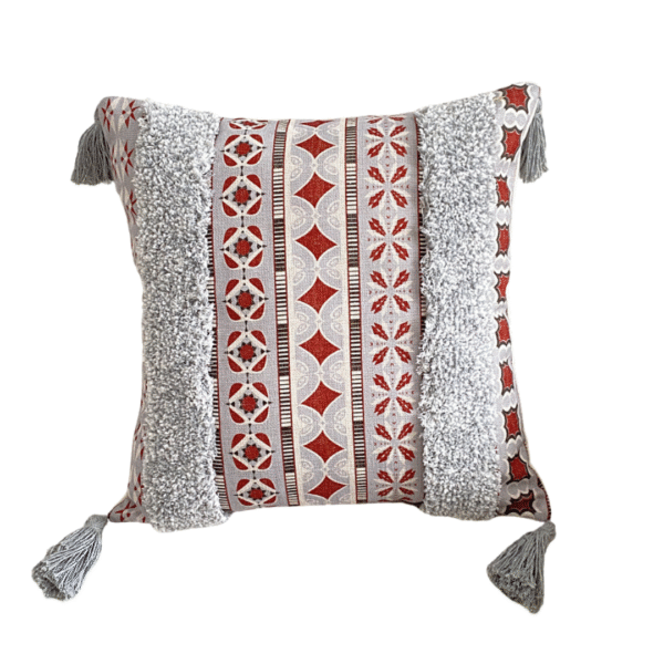 Funda Para Cojín Boho Lino Flecos Bordado Rojo 45x45 Cm