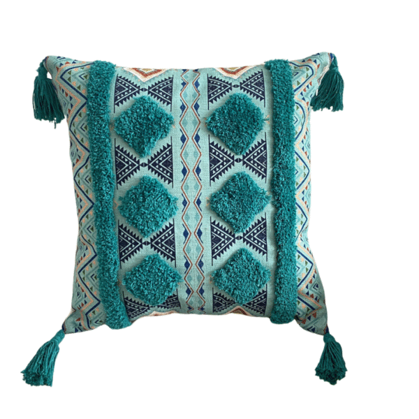 Funda Para Cojín Boho Lino Flecos Bordado Verde 45x45 Cm