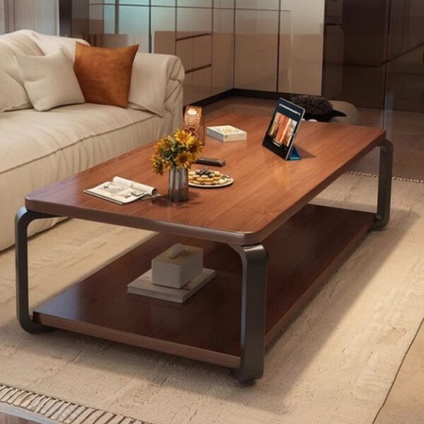 mesa de centro rectangular 120x60 moderna en color nogal y metal negro