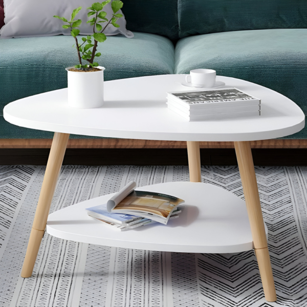 Vista lateral mesa triangular BKC014 blanca con doble nivel