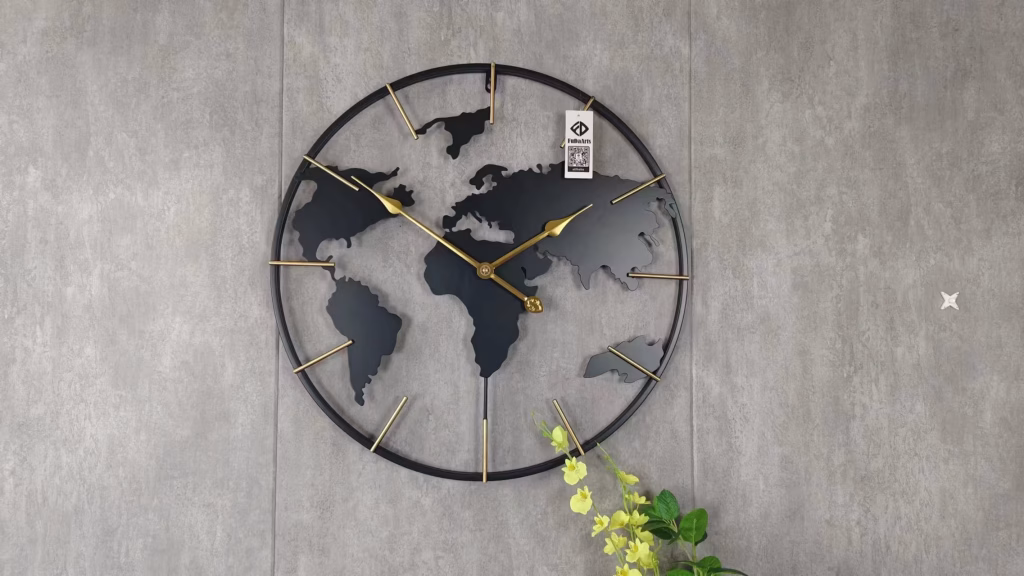 detalle reloj de pared mapa del mundo 60 cm diseño 3d metal