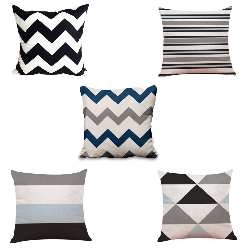 Fundas de cojín geométricas nórdicas 45x45 cm Fundas de cojín geométricas nórdicas en tonos neutros y azul para sofá y decoración del hogar